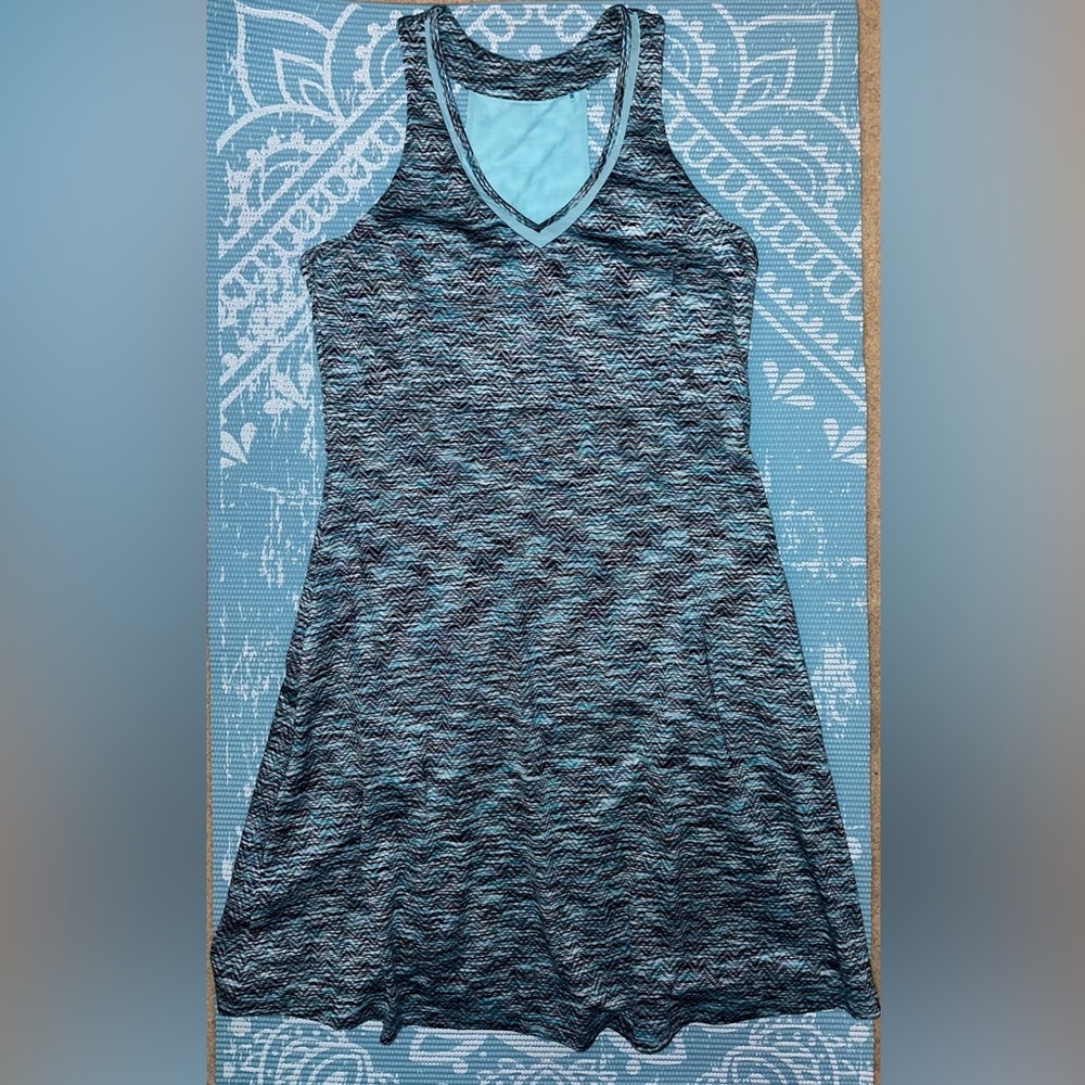 Blue and Black Racerback V Neck Athletic Dress